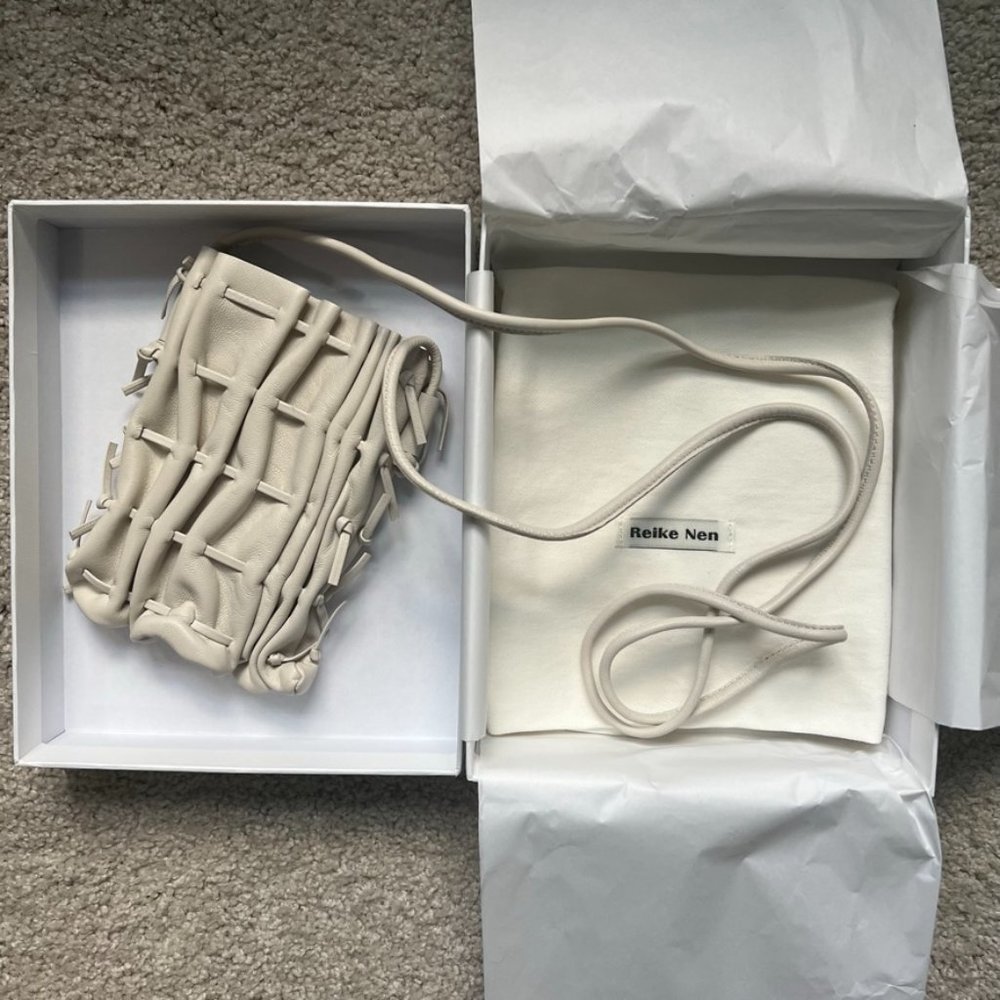 NWT Reike Nen Plitz Drawstring Leather Crossbody Bag IVORY